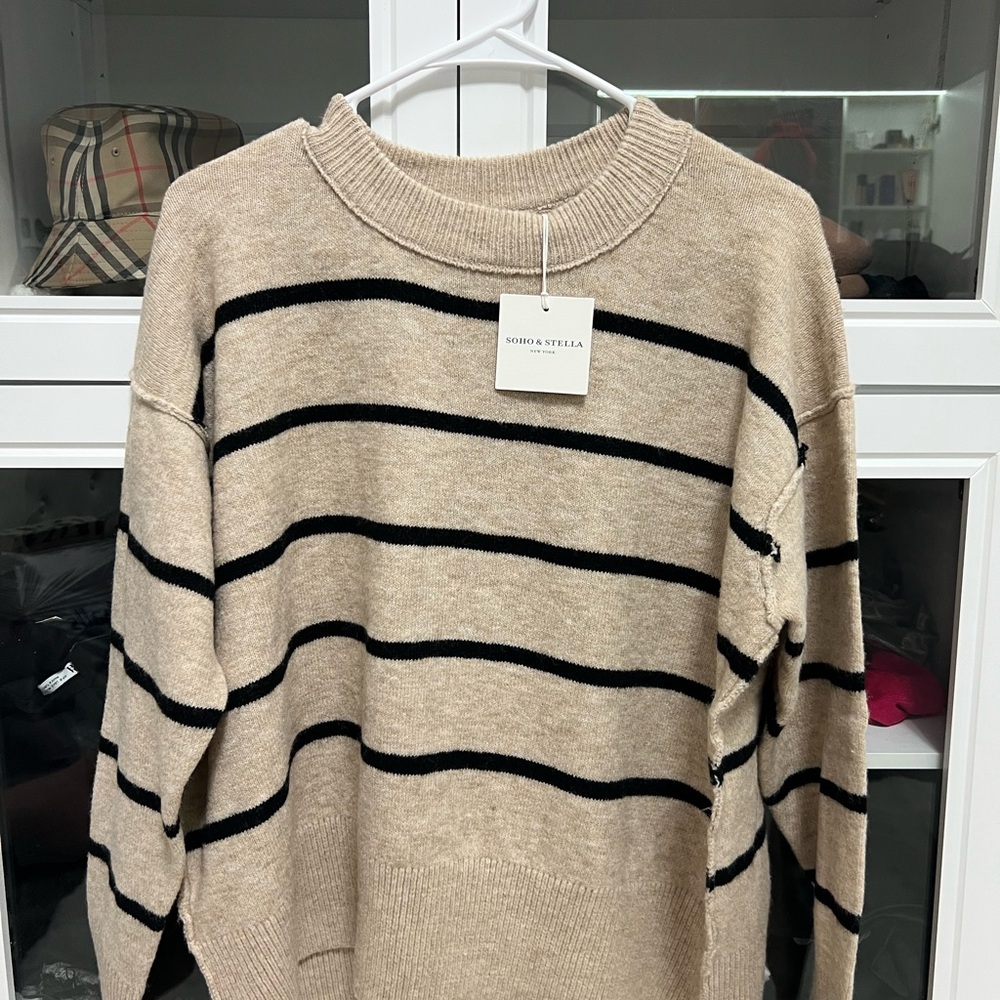 Tan and Black Striped Sweater by Sonora Stella